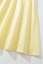 Yellow Tie Front Ruched Long Dress with Slit