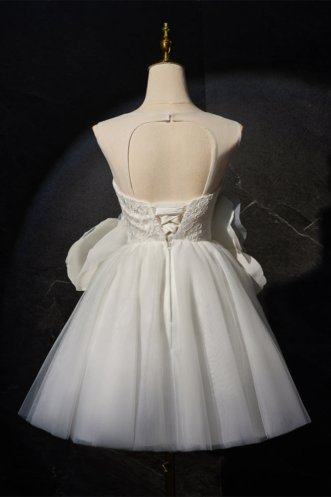 White Tulle A-line Short Dress with 3D Flowers