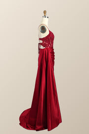 Straps Red Lace and Satin Mermaid Formal Dress