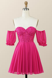 Sweetheart Fuchsia Lace and Chiffon Short Homecoming Dress