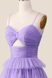 Knotted Purple Tulle Tiered Long Party Dress