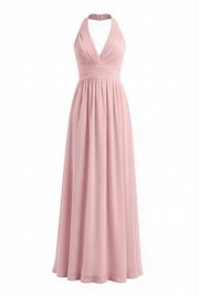 Lavender Halter V Neck Chiffon Long Dress