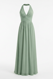 Lavender Halter V Neck Chiffon Long Dress