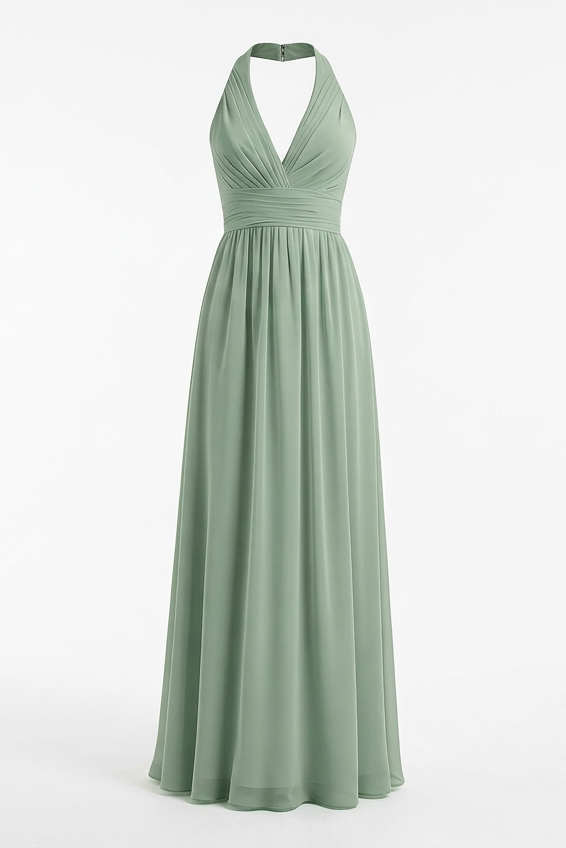 Lavender Halter V Neck Chiffon Long Dress