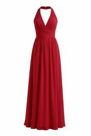 Lavender Halter V Neck Chiffon Long Dress