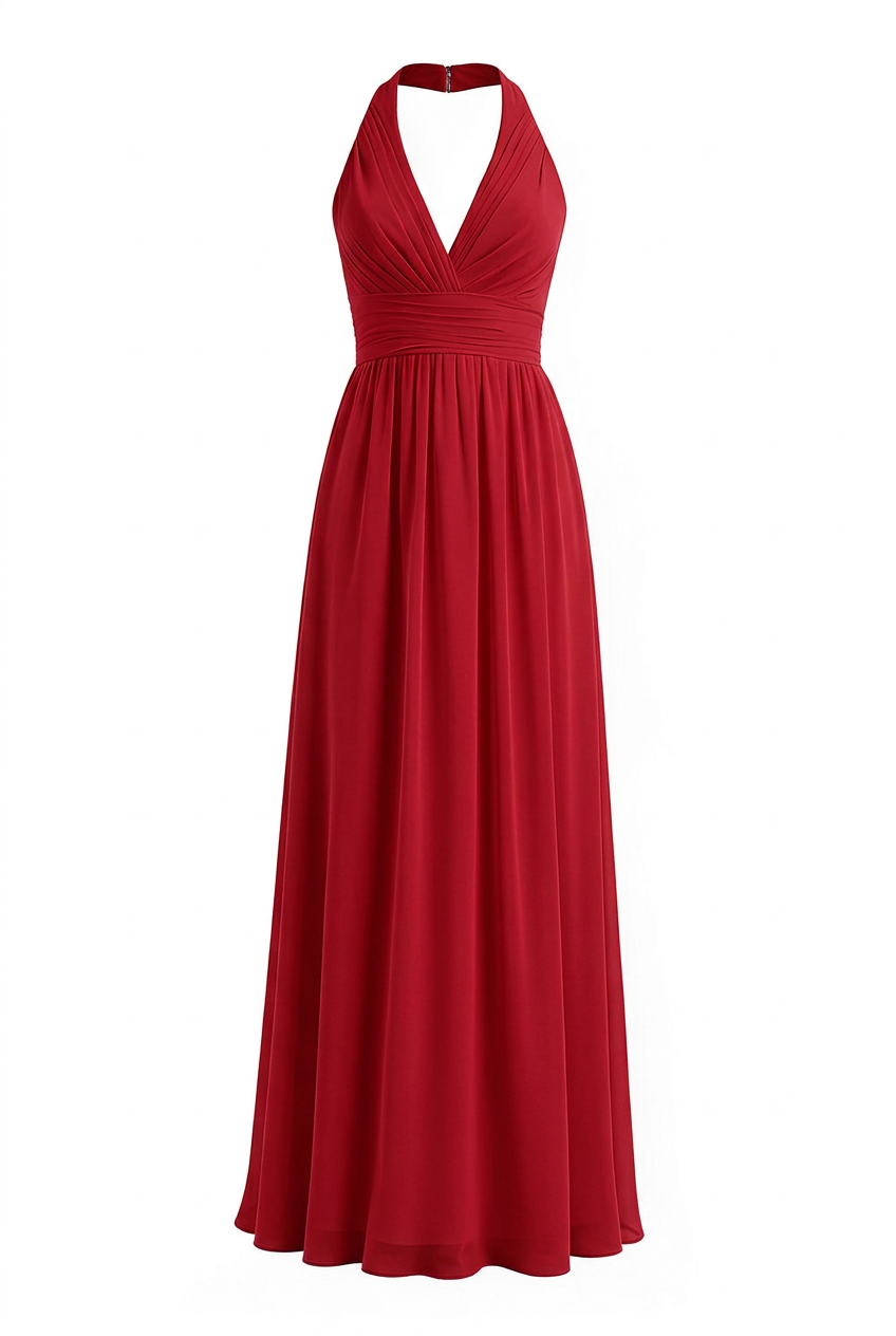 Lavender Halter V Neck Chiffon Long Dress