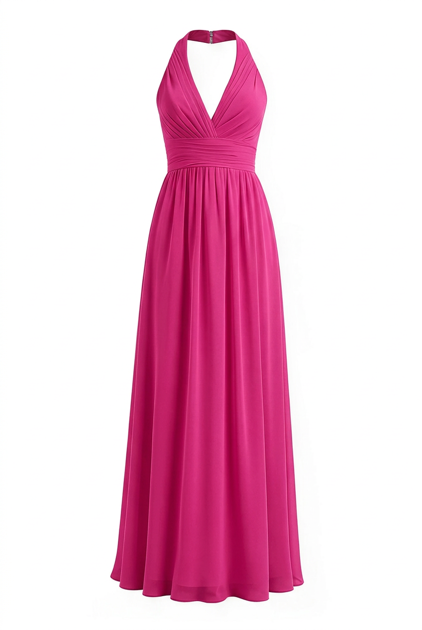 Lavender Halter V Neck Chiffon Long Dress