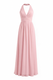 Lavender Halter V Neck Chiffon Long Dress
