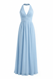 Lavender Halter V Neck Chiffon Long Dress
