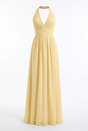 Lavender Halter V Neck Chiffon Long Dress
