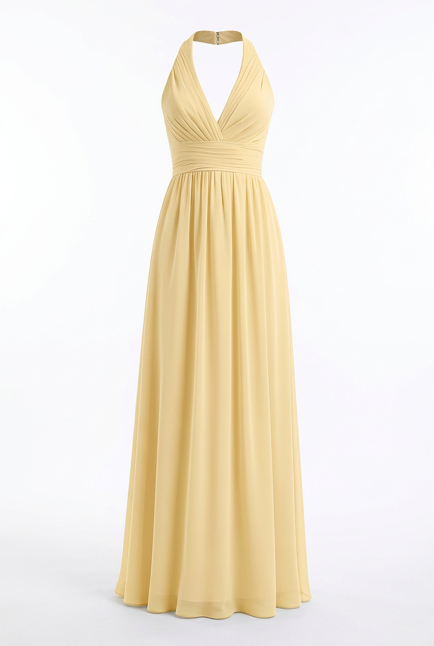 Lavender Halter V Neck Chiffon Long Dress