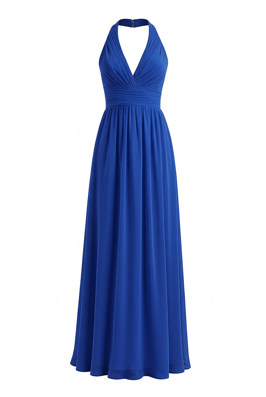 Lavender Halter V Neck Chiffon Long Dress