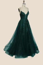 Turquoise Lace Appliques Straps A-line Long Formal Dress