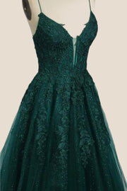 Turquoise Lace Appliques Straps A-line Long Formal Dress