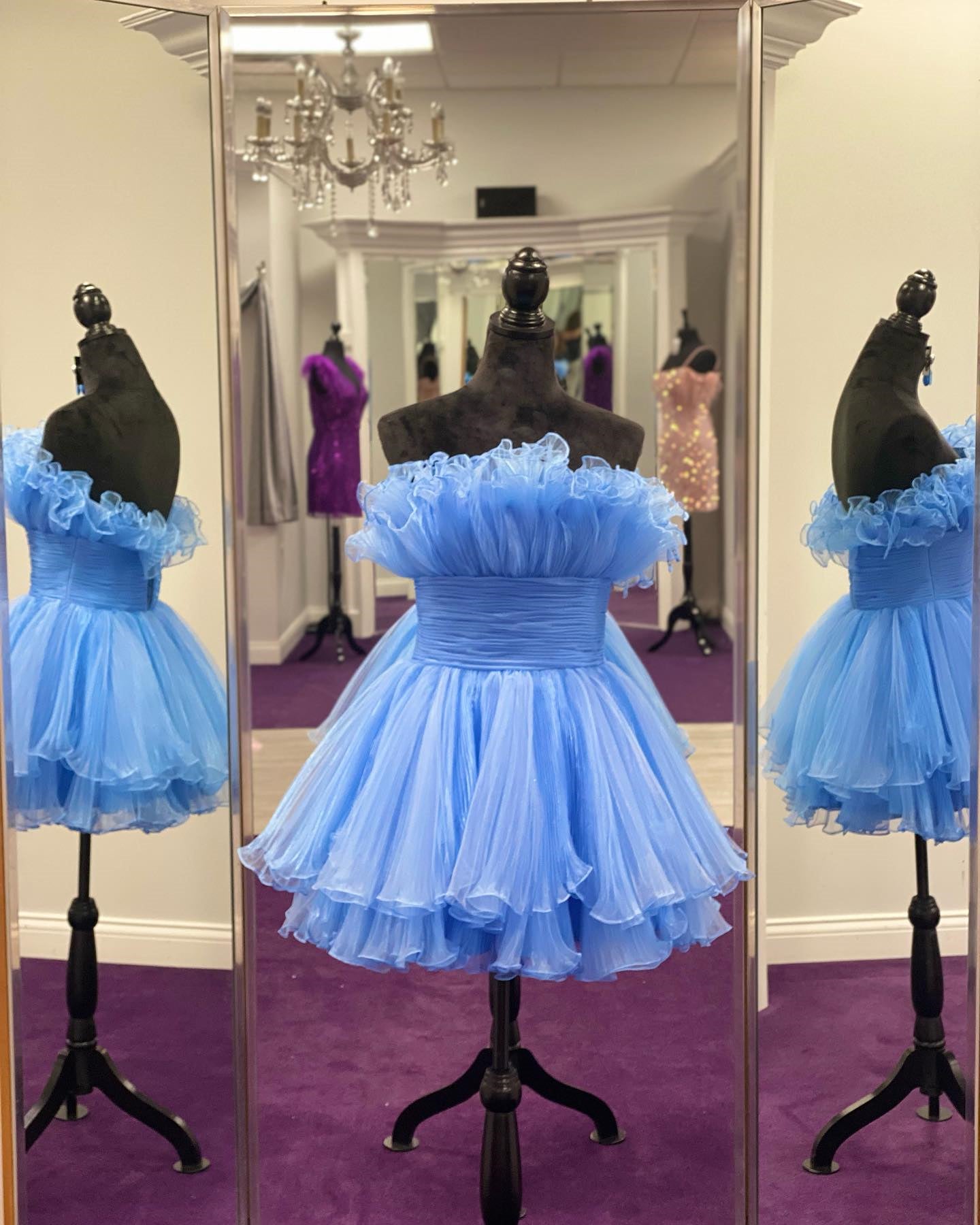 Blue Fit and Flare Ruffles A-line Short Dress Ohmollydress Blue Fit and Flare Ruffles A-line Short Dress Ohmollydress