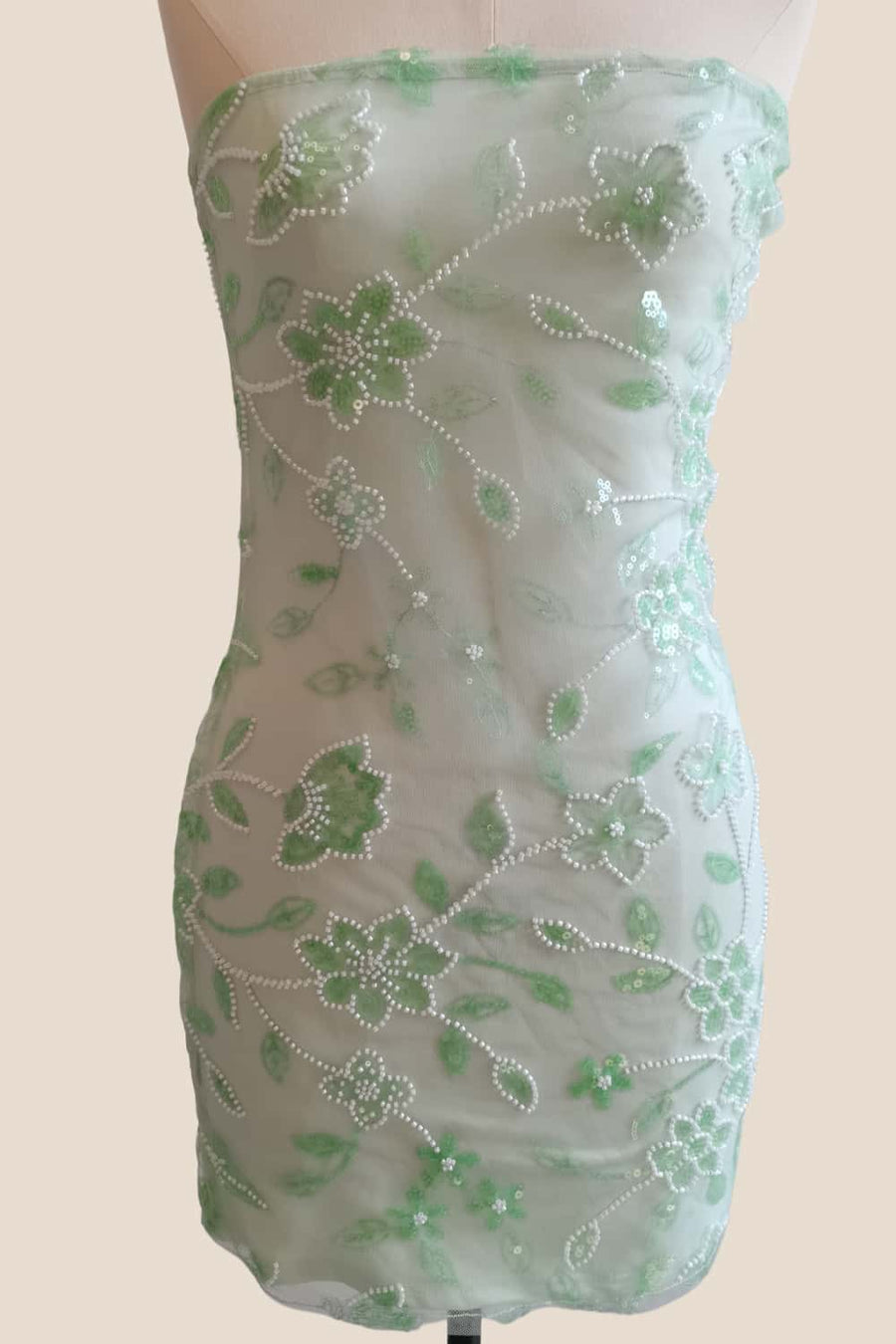 Strapless Blue Beaded Flowers Tight Short Dress