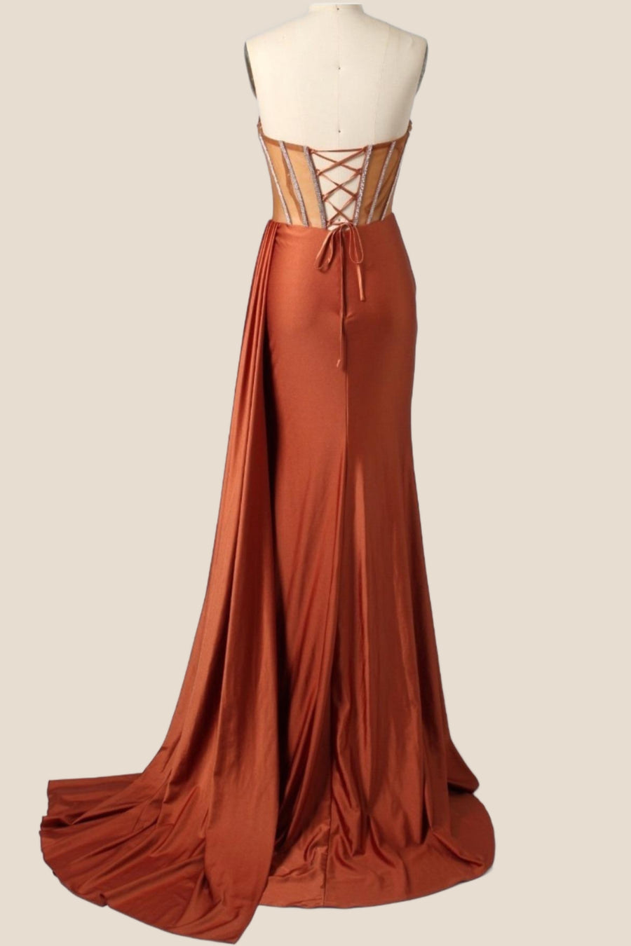 Burgundy Beaded Corset Sheath Long Formal Dress