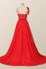 Red Corset Tulle Long Formal Dress