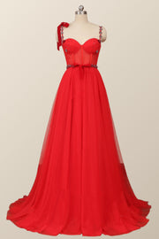 Red Corset Tulle Long Formal Dress