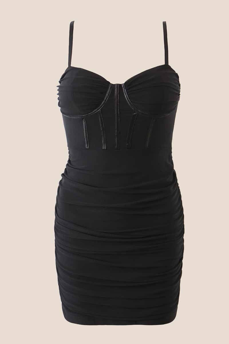 Black Corset Ruched Tight Mini Dress