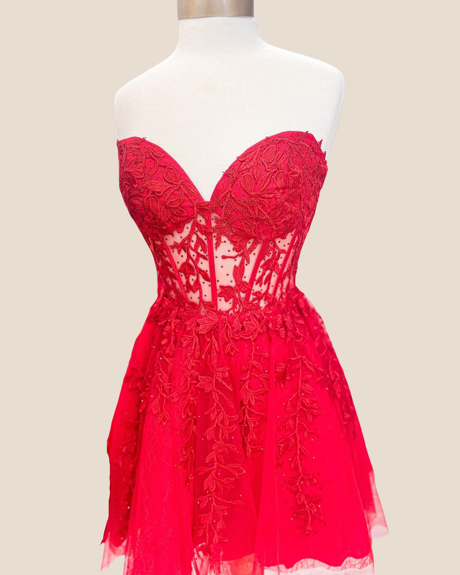 Sweetheart Royal Blue Lace Appliques Short Dress