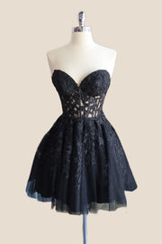 Sweetheart Royal Blue Lace Appliques Short Dress