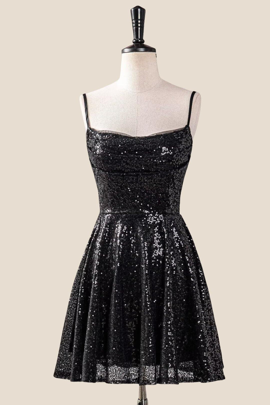 Black Sequin A-line Short Princess Dress