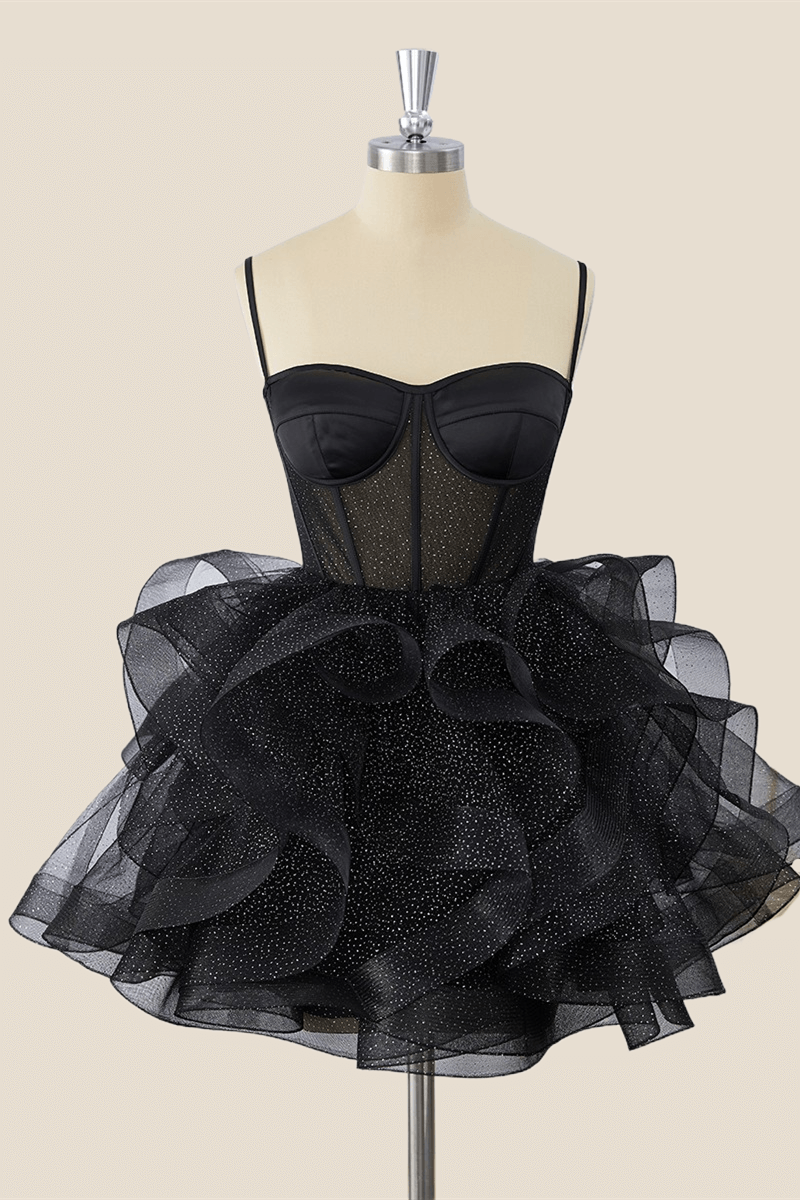 Black Corset Ruffles A-line Party Dress