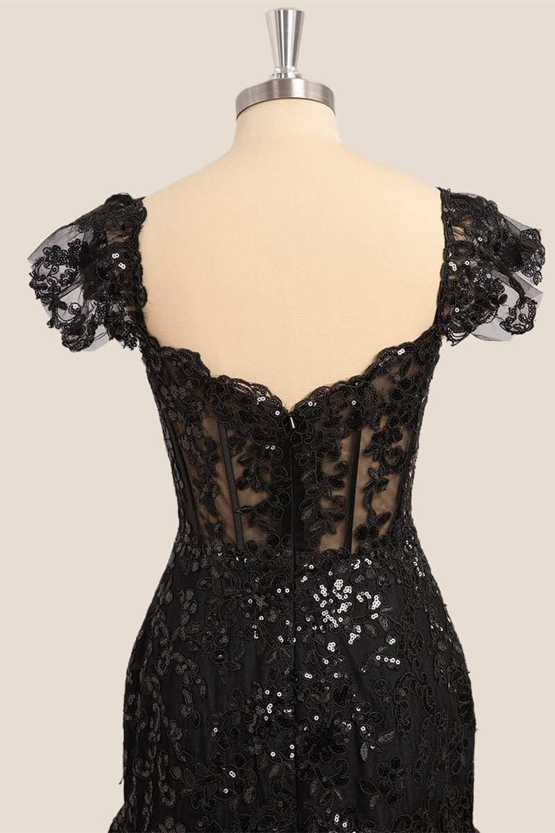 black sequin tulle mermaid ruffles long prom dress $ 174 . 00 $ 174