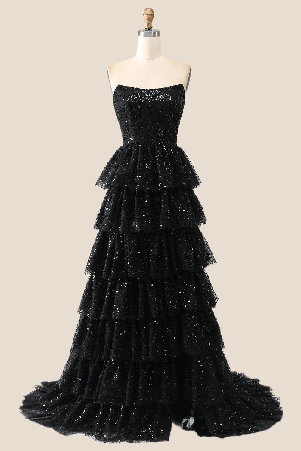 Black Sparkle Tulle Tiered Ruffles Gown – Ohmollydress