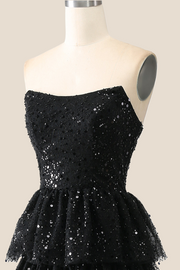 Black Sparkle Tulle Tiered Ruffles Gown