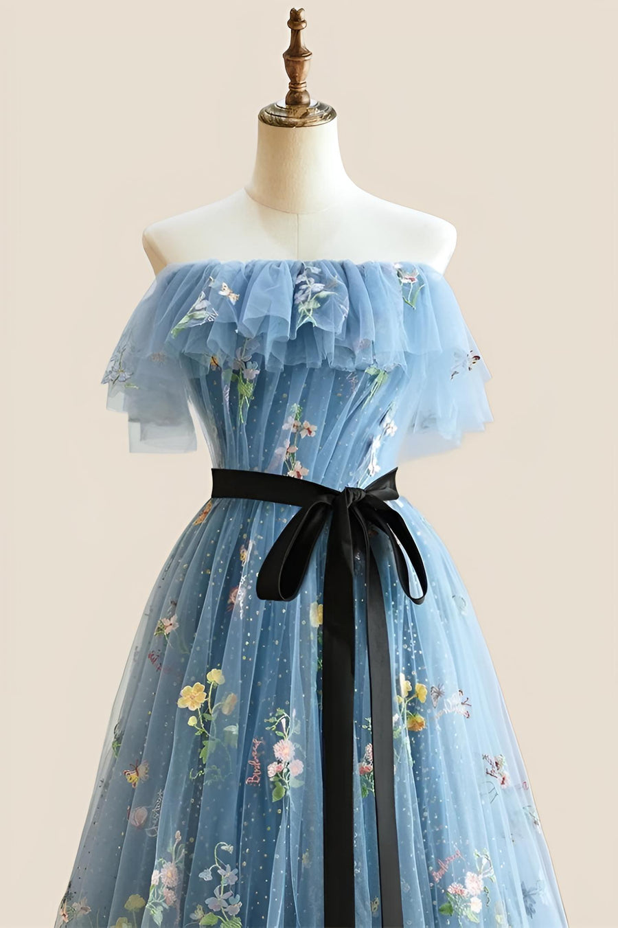 Strapless Blue Floral Fairytale A-line Long Princess Dress