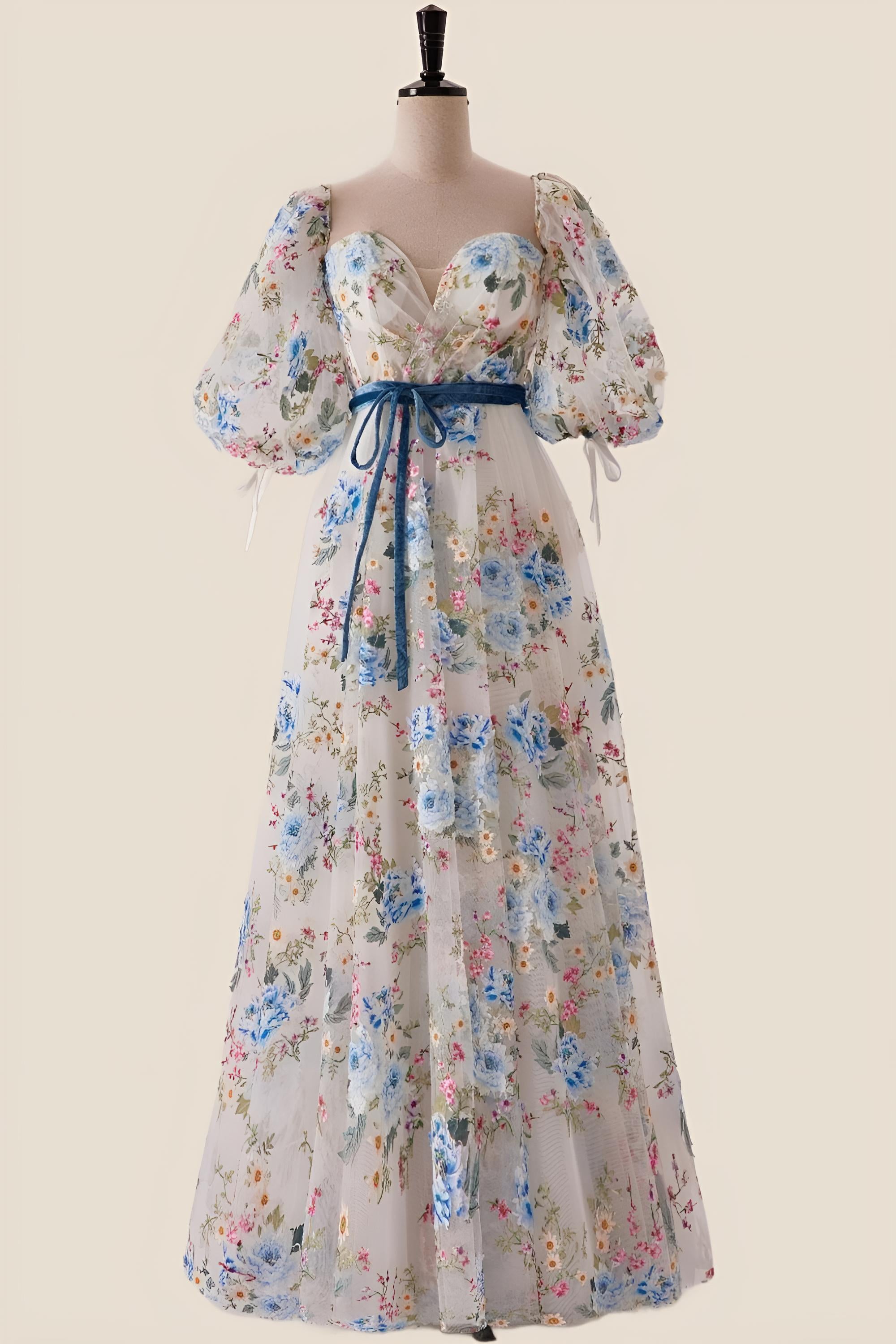 sweetheart blue floral a line long formal gown $ 194 . 00 $ 194 . 00 on