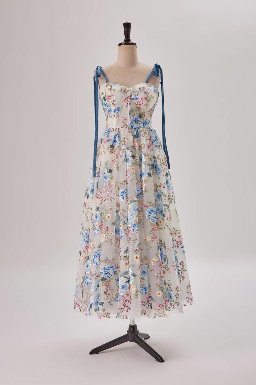 us 4 Blue Floral Tea Length A-line Party Dress