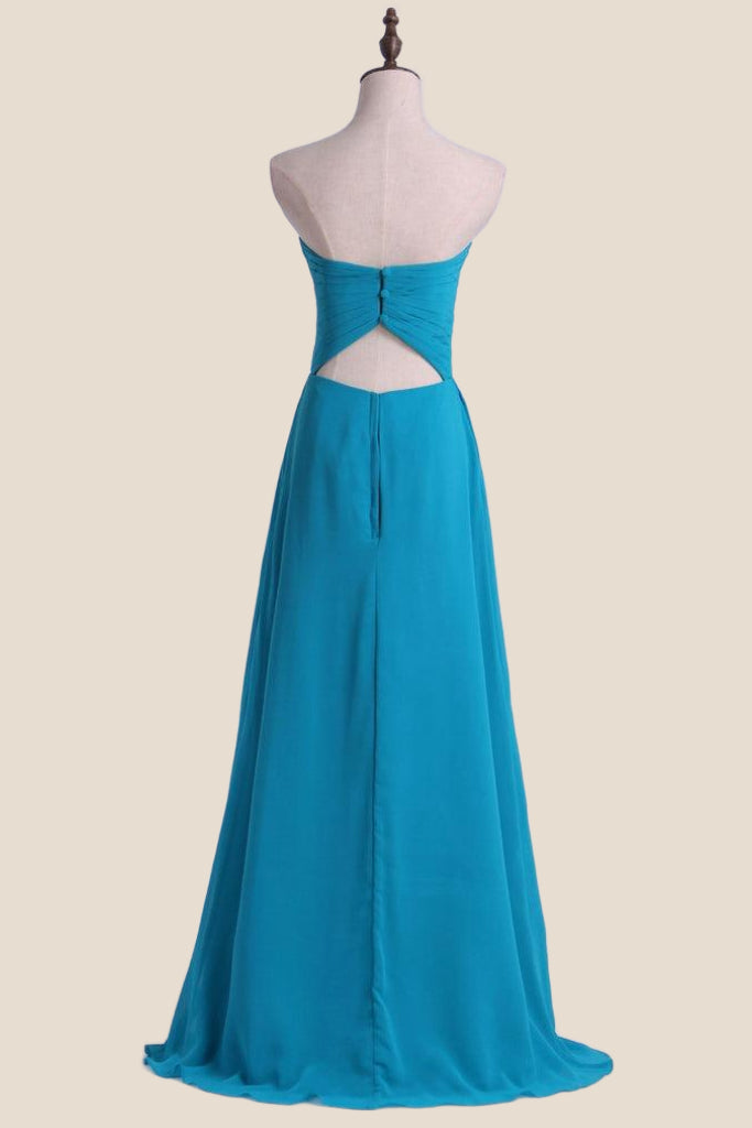 Strapless Blue Chiffon A-line Long Bridesmaid Dress