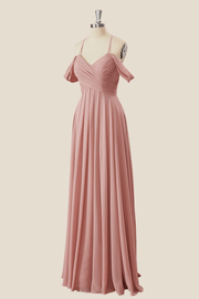 Blush Pink Pleated Chiffon A-line Long Bridesmaid Dress