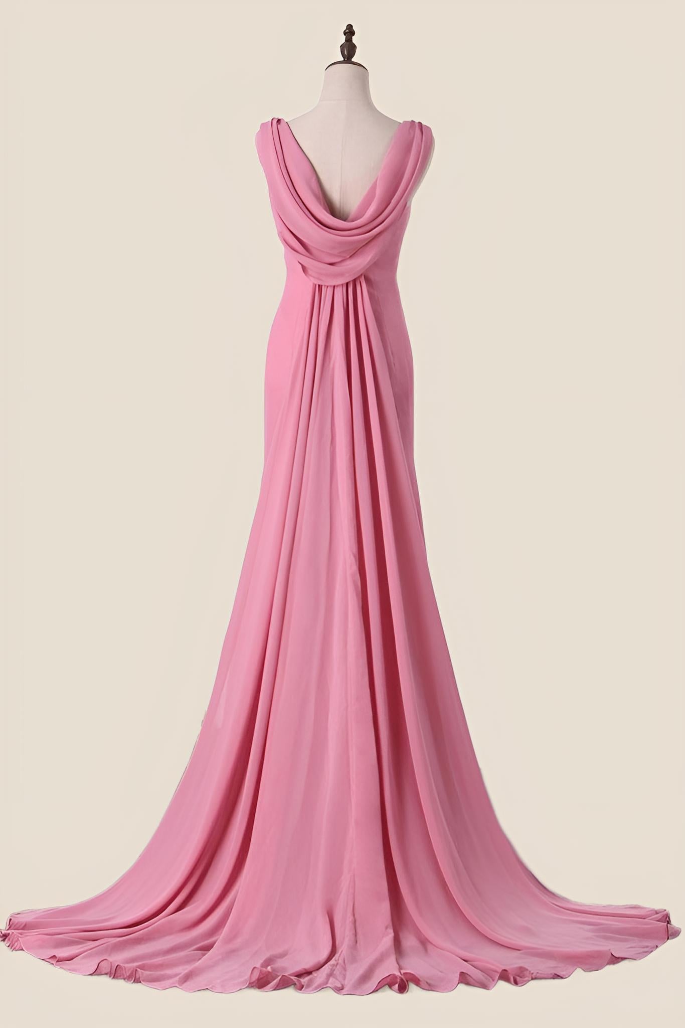 V Neck Blush Pink Chiffon Long Party Dress