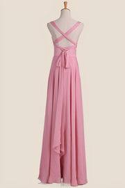 Blush Pink Empire Pleated Chiffon Long Bridesmaid Dress