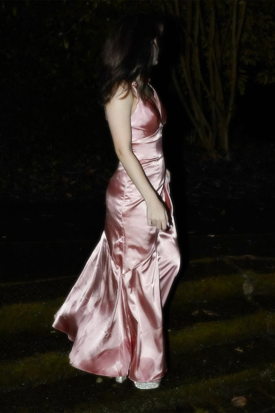 Blush Pink Silk Sheath Long Dress with Slit