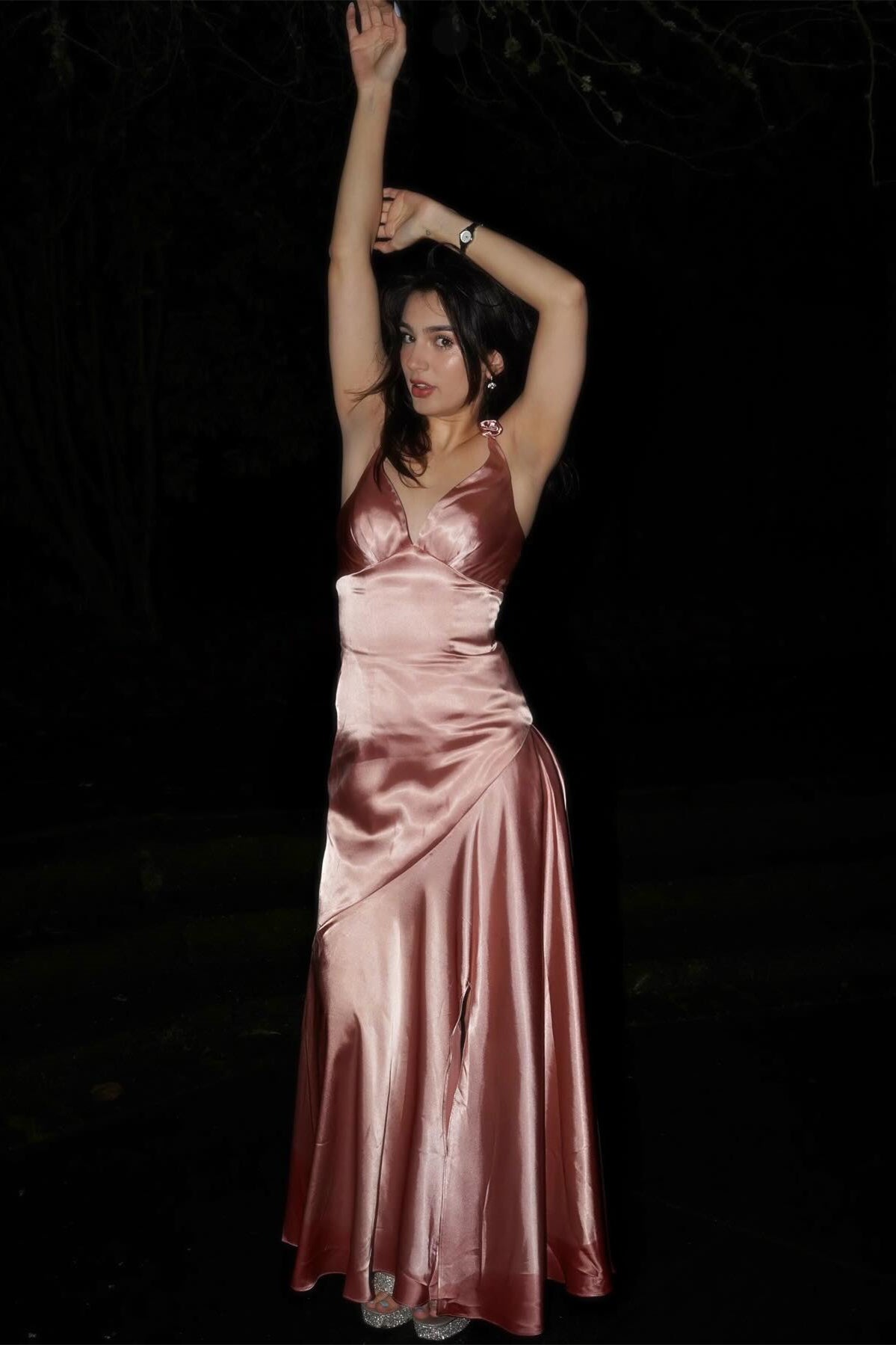 Blush Pink Silk Sheath Long Dress with Slit Ohmollydress Blush Pink Silk Sheath Long Dress with Slit Ohmollydress