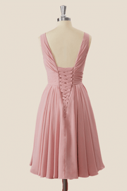 Pleated Blush Pink Short Chiffon Bridesmaid Dress