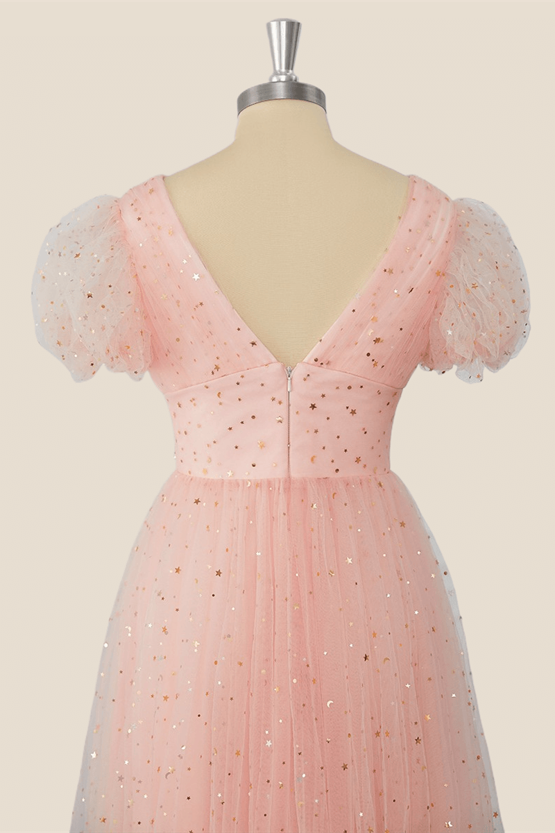 Blush Pink Sparkle Tulle Tea Length Dress