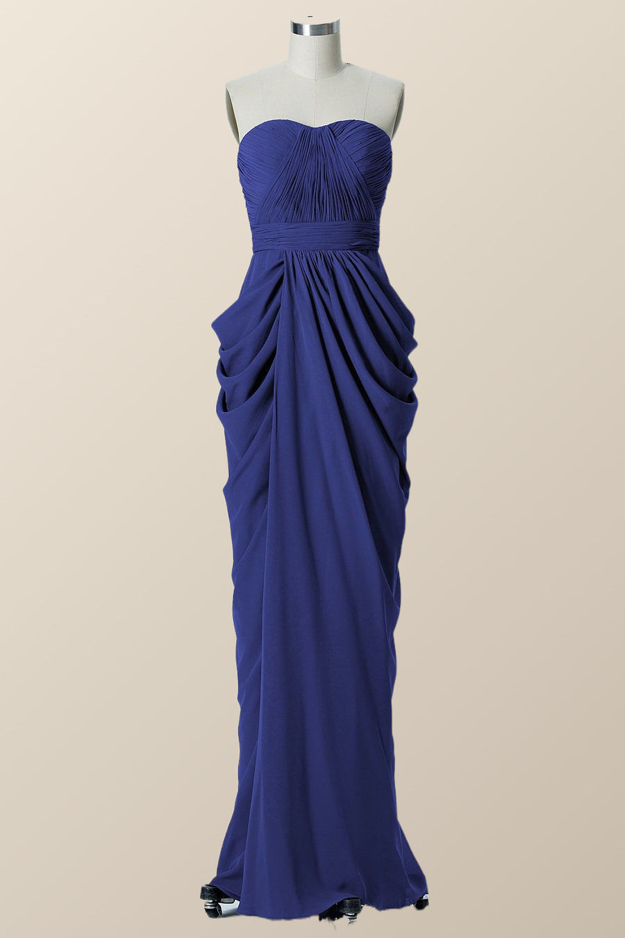 Sweetheart Navy Blue Draped Long Bridesmaid Dress