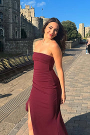 Strapless Yellow Pleated Long Dress with Slit