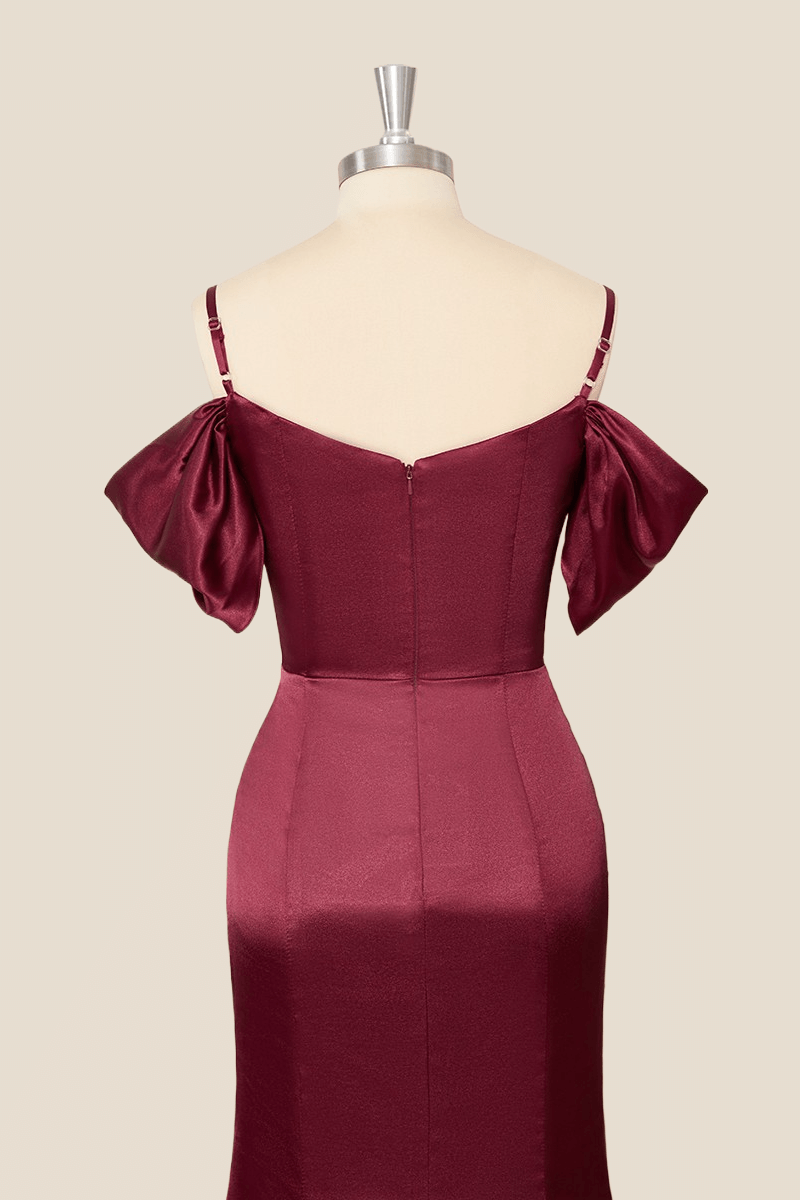 Straps Burgundy Ruched Mermaid Long Party Dress