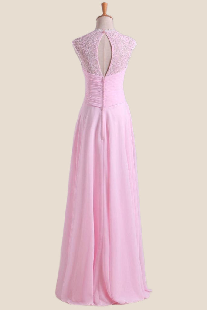Pink Chiffon Twisted Chiffon Long Bridesmaid Dress