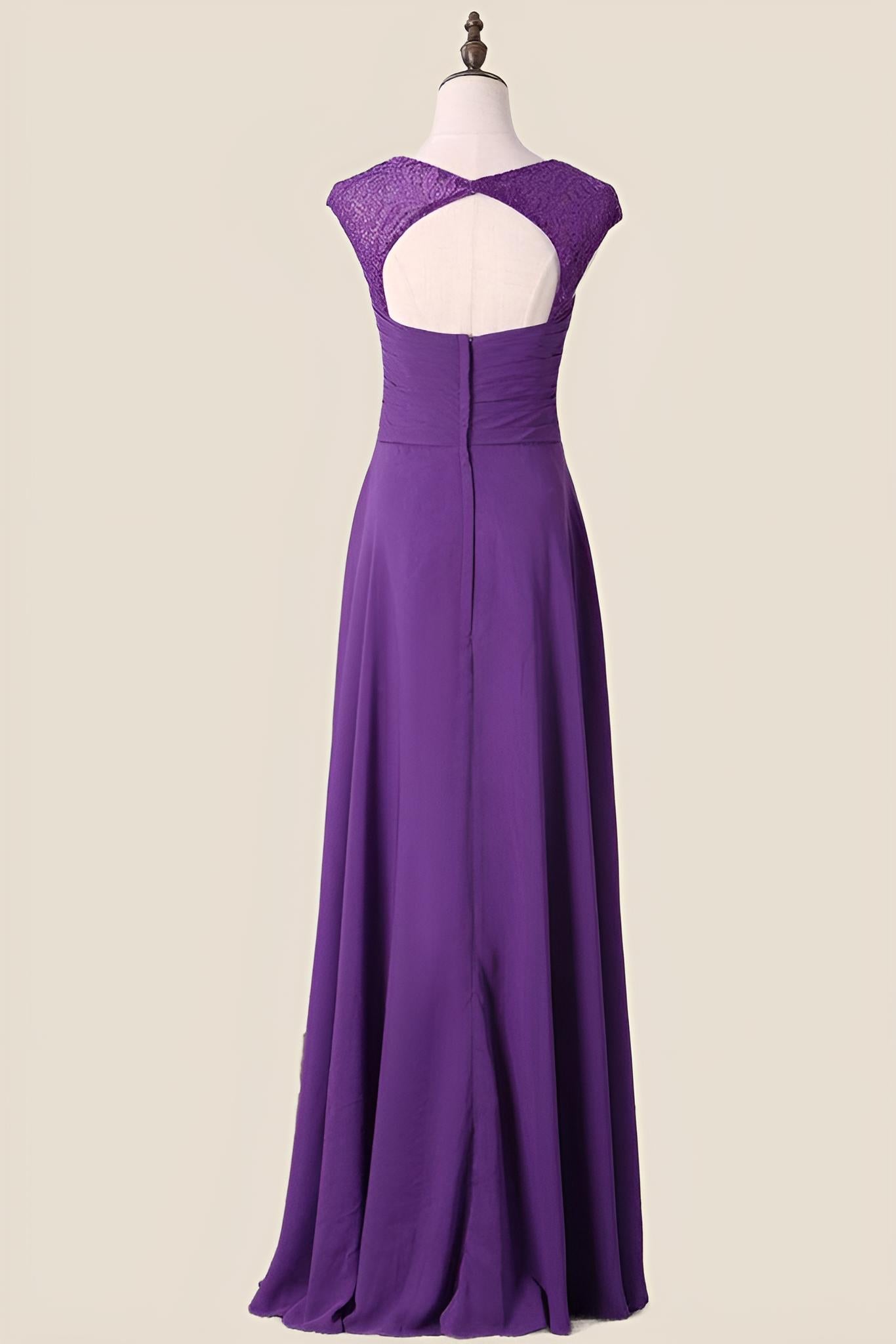 Cap Sleeves Purple Chiffon A-line Bridesmaid Dress