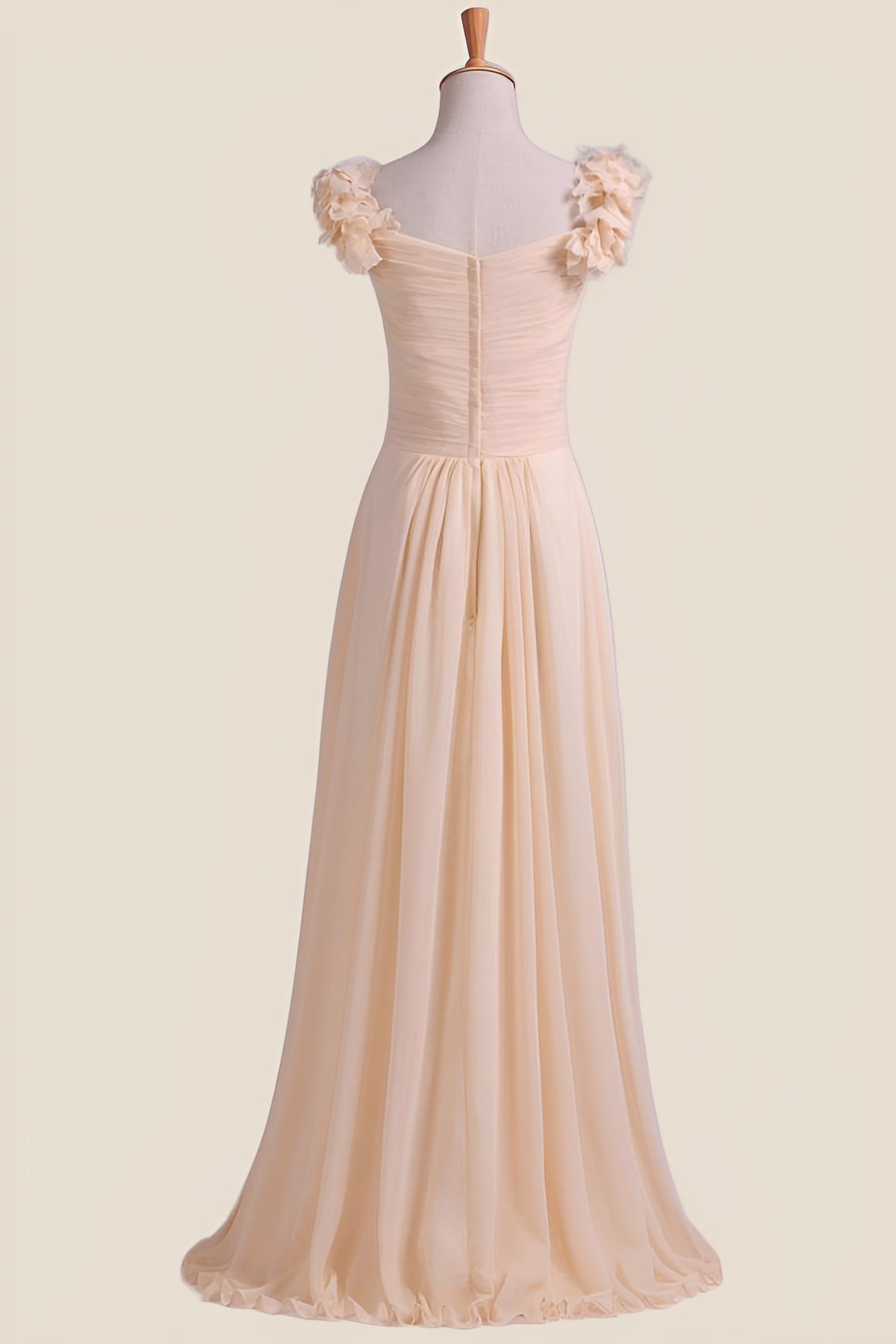Champagne Pleated Chiffon A-line Long Bridesmaid Dress