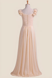 Champagne Pleated Chiffon A-line Long Bridesmaid Dress