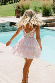 Spaghetti Straps Pink Tiered Short Homecoming Dress